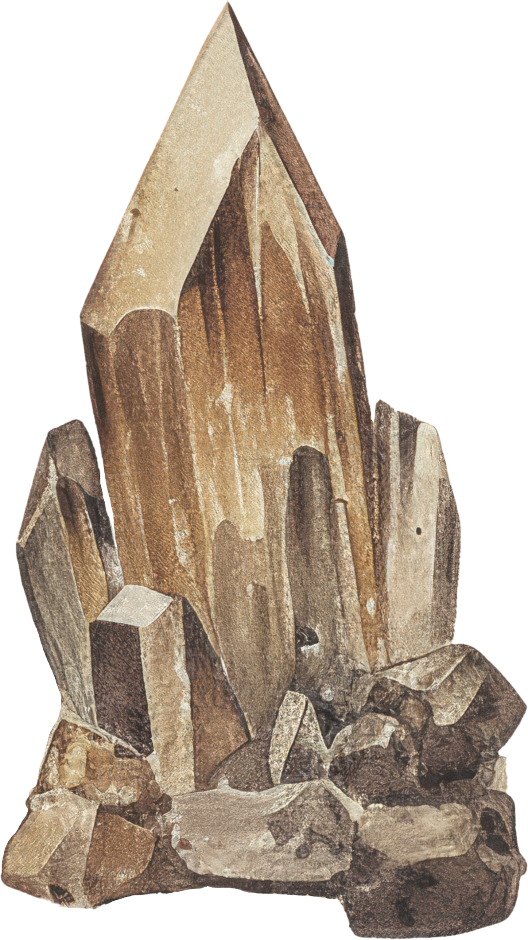 Engraved plate of a quartz crystal cluster